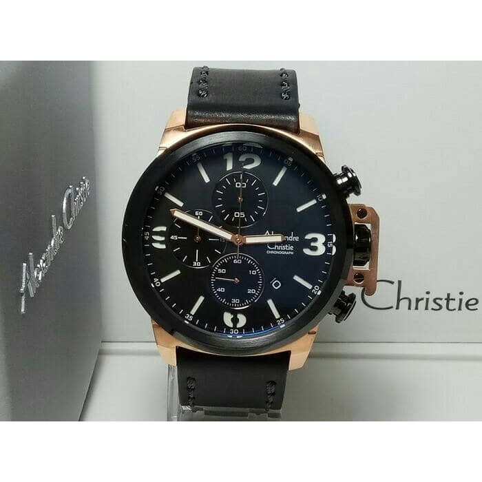 ✅Ori Jam Tangan Pria Alexander Christie Ac 6280 Black Rose Gold Original Bisa Sameday