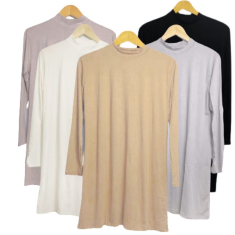 [NEW COLLECTIONS] NYAMAN DIGUNAKAN Manset Tunik Kaos Wanita Lengan Panjang Selutut Polos