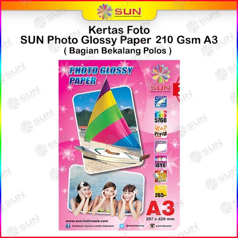 

New Kertas Foto Glossy A3 - SUN Po Glossy Paper A3 Ketebalan 210, 240, 265 gsm ( Support epson/canon/hp/brother ori (dye ) - 664, 003, 673, 001 ) .,