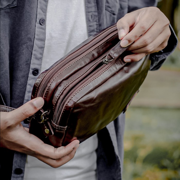 ✨Sale Pouch Bag - Cherokee Double Brown- Kael Leather Diskon