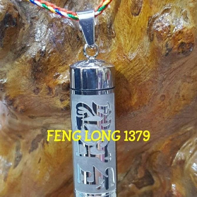 Liontin Bandul Kalung Proteksi Buddhist Mantra Leng Yan Bentuk Tabung