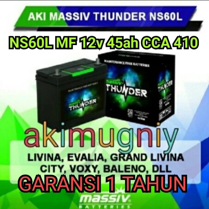 Aki Massiv Thunder Ns60L 46B24L 12V 45Ah Aki Kering Ns Gs Yuasa Varta Best