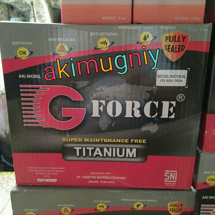 [Baru] Aki 80D26L G Force Mf 12V 80Ah Nx110-5L Innova Diesel Carnival Sedona Bisa Gojek