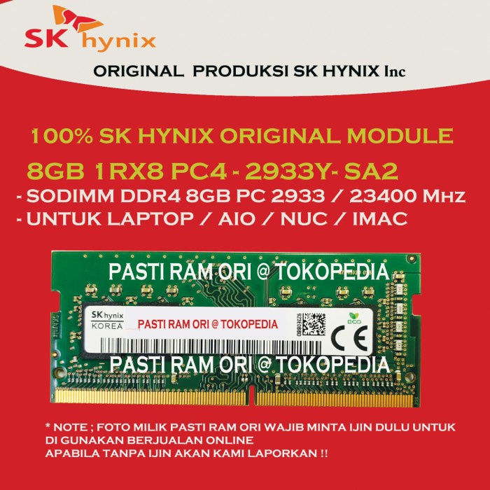Ram Sodimm 8Gb Ddr4 Pc 2933 / 23400 Mhz Sk Hynix 1Rx8 Nb / Laptop