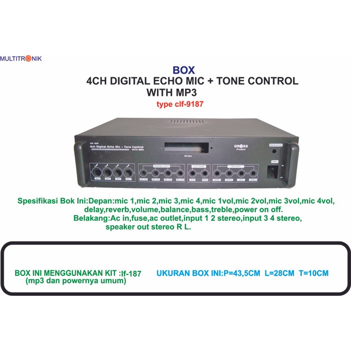 Box 4 ch Digital echo MIC plus Tone control and MP3 type CLF 9187