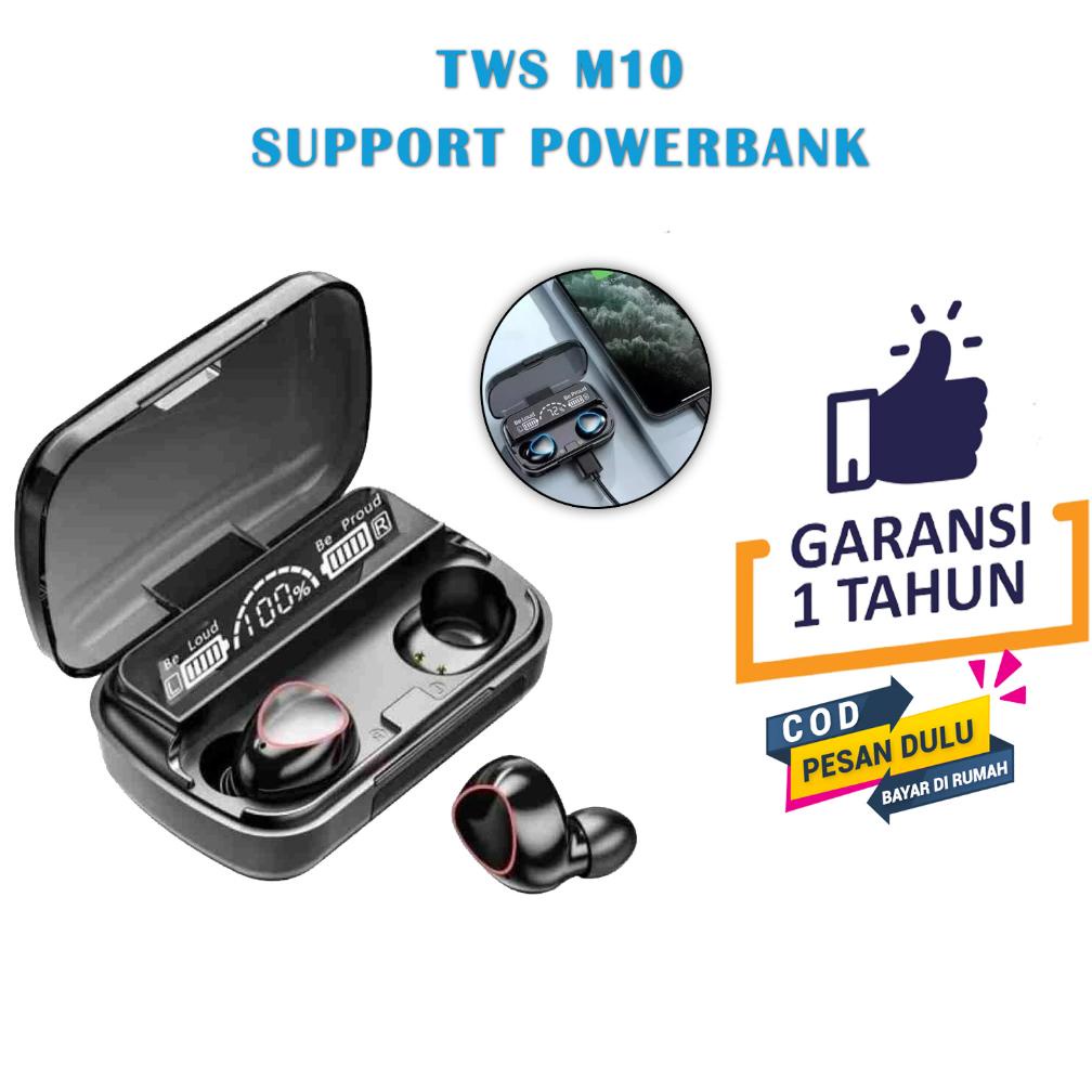 RGAKSESORIS Headset Bluetooth TWS M10 V5.1 BLUETOOTH Wireless mega bass EARPHONE Gaming 2in1 Powerbank 3500 mAh