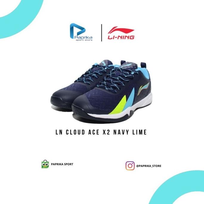 Barang Terlaris Sepatu Badminton Lining Cloud Ace X2 - Navy Lime & Takealit