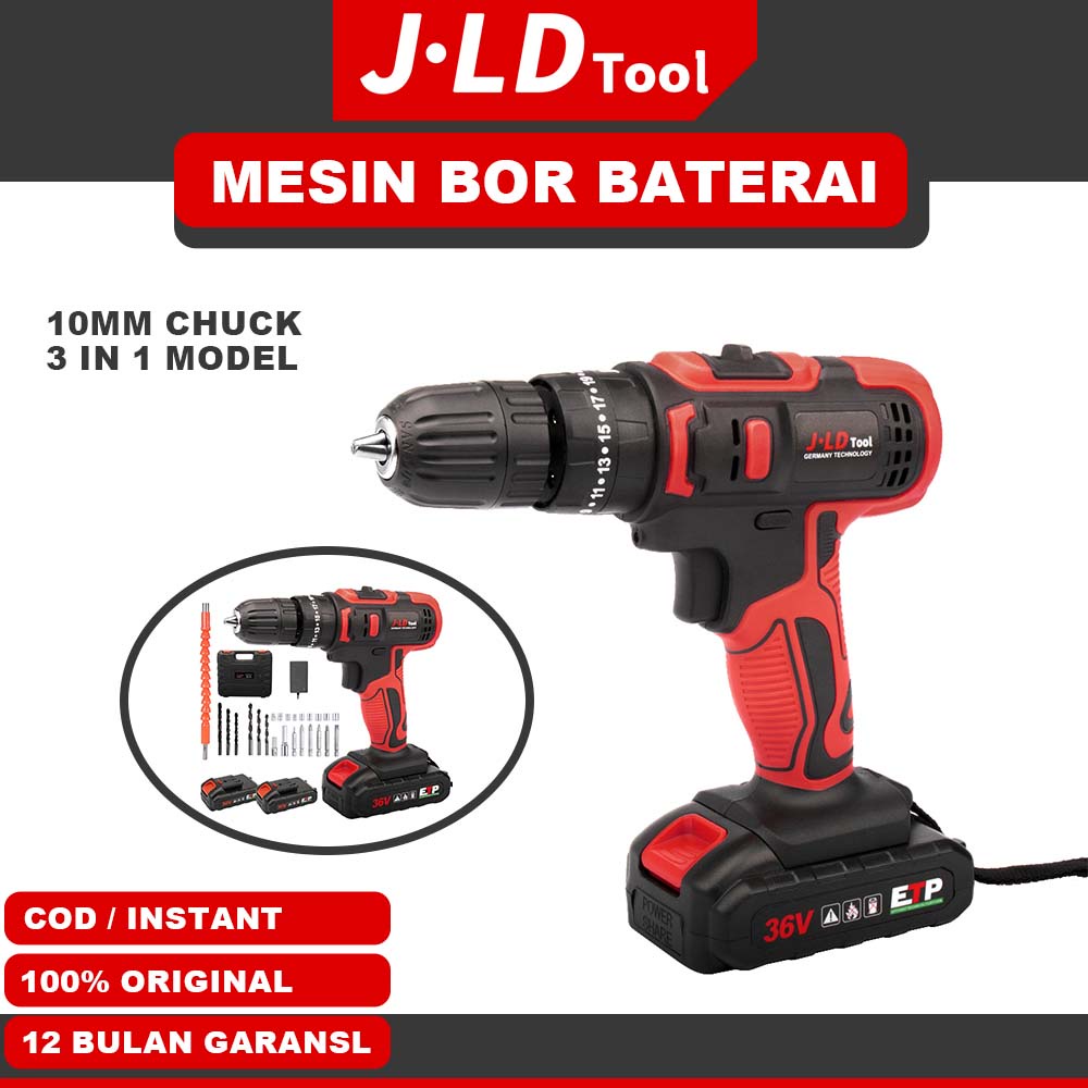 JLD 10MM Mesin bor baterai cordless 36VF mesin bor cas 2baterai 35NM bor impact bater original besi bor cas murah Bolak balik-bor baterai cas komplit with mata/2baterai/koper/charger bor listrik bor baterai impact bor baterai bor cas murah jld impact bor