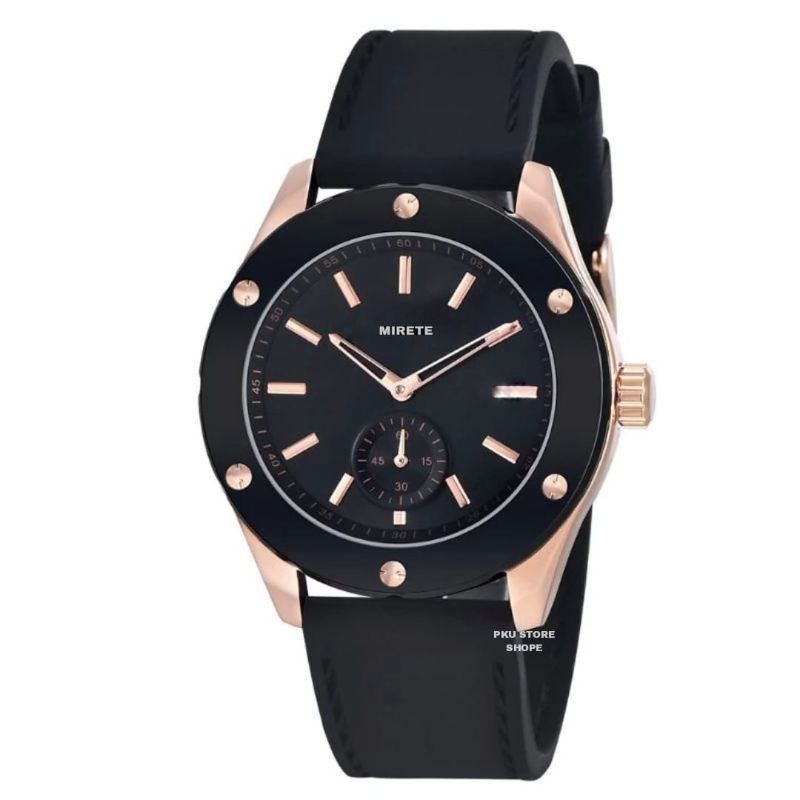 Jam Tangan Wanita Mirete Quartz Analog  HITAM ROSGOLD Mewah Elegan Tali Ruber | Jam Tangan Wanita Ke