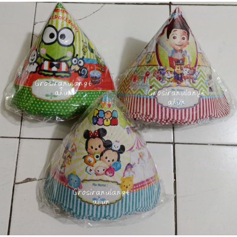 Topi Koboy Kerucut Ulang Tahun Karakter / Topi Lingkar (10pcs)