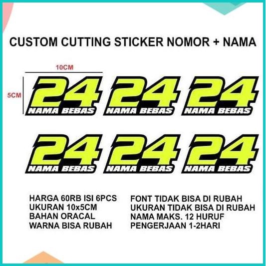 

Custom Cutting Sticker Nomor plus Nama 1set isi 6pcs 20JVLZ3 perkakas