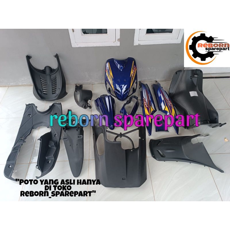 ful set cover ful body halus kasar Yamaha Mio sporty biru plus striping 2004 bendera - cover body ka