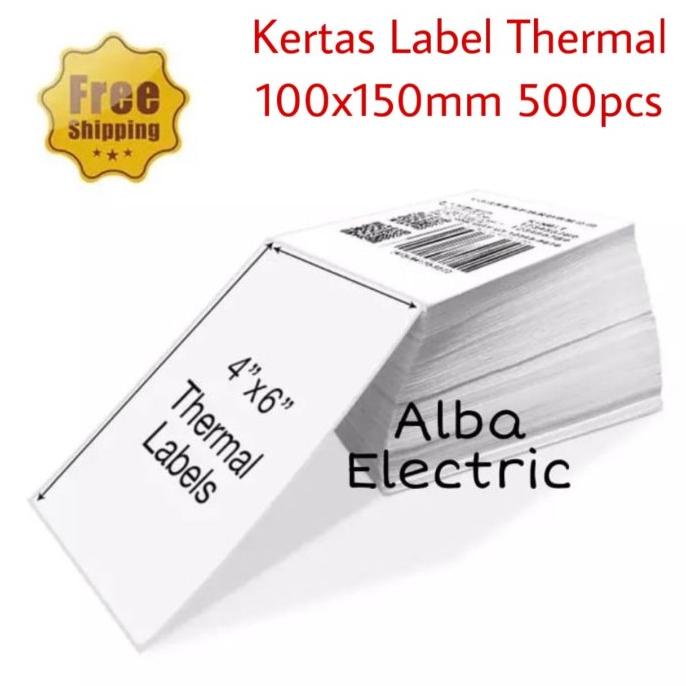 

Kertas Printer Label Thermal 100 x 150 500 Pcs Label Resi A6 Sticker