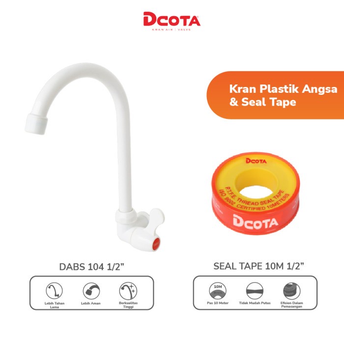 Kran Dapur Cuci Piring Angsa Plastik DABS 104 1/2" + Seal Tape 1/2"