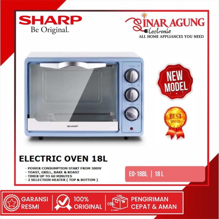 Sharp Oven Toaster Listrik 18 Liter - Eo-18Bl / Oven Listrik 18L 100%