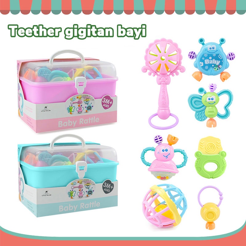 Teether Bayi Gigitan Bayi 7Pcs Bpa Free Mainan Kerincingan Bayi 0-12 Bulan Didikan Awal Teether Bayi