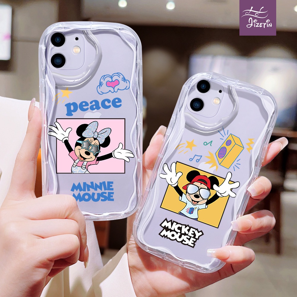 Minnie dan Mickey dengan Kacamata Hitam Casing ph bentuk aneh untuk for iPhone 11 12 13 14 6 6s 7 8 