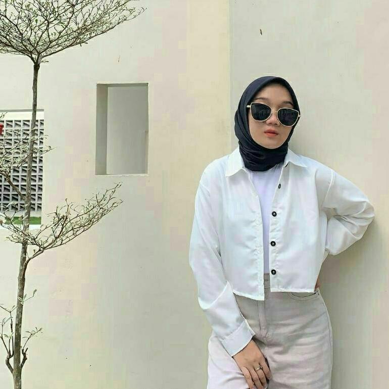 TERLARIS KEMEJA CROP WANITA PUTIH CREAM KOREAN KEMEJA CEWEK MURAH TERBARU KEKINIAN KEMEJA SHIRT RAYO
