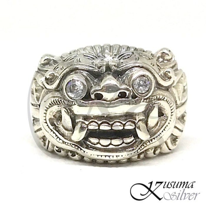 Mei Cincin Ring Perak Silver Ukir Barong Rangda Batu Putih Lebar Asli 925