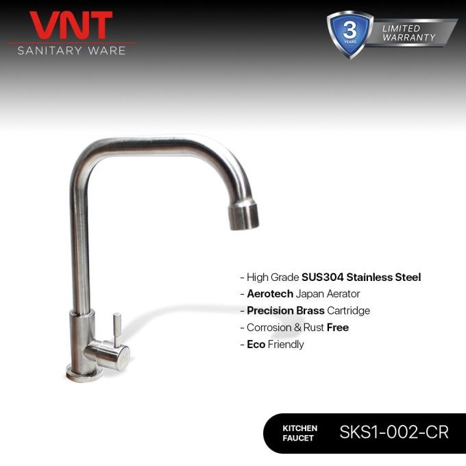 VNT Kran Cuci Piring Stainless Tanam Sink Keran Dapur Leher Angsa
