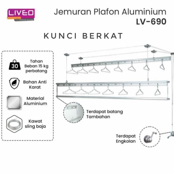 Jemuran Lifting Liveo LV 690/Almunium/Langit Langit/Silver