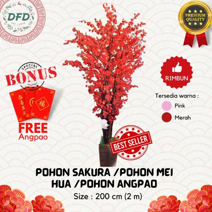 Pohon Sakura 2 Meter Rimbun Model Lurus (Free Angpao) / Pohon Imlek Limited Edition