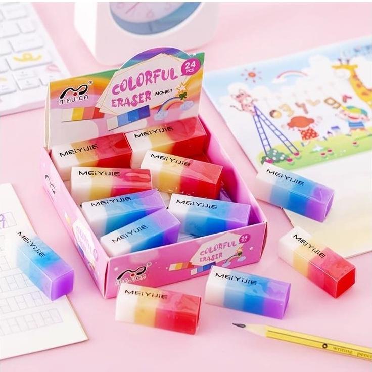 

Flash Sale (1kotak / 24pcs) Penghapus Pensil COLORFUL (BESAR) ~