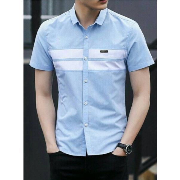 Kemeja Pria Lengan Panjang 2023 Pendek Korean Style Kemjaa Shanghai Shirt Putih Polos Distro Hitam F