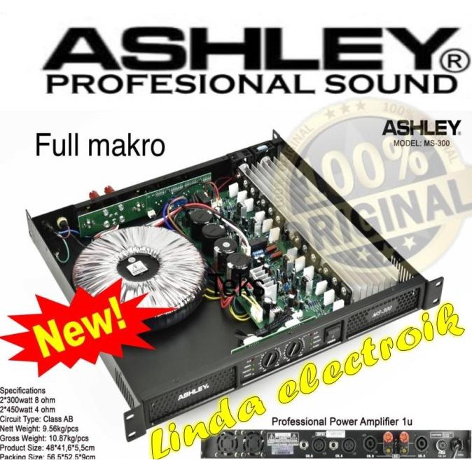 power amplifier ashley ms300 / ms 300 full makro class ab 1u original |Bagus|Top