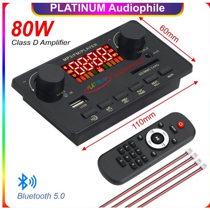 Modul MP3 Bluetooth Amplifier 2x 40W 80W Class D Mp3 Decoder Recording |Bagus|Top