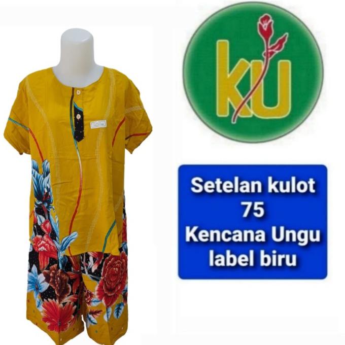 Setelan kulot 75 kencana ungu label biru