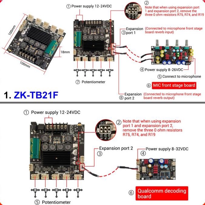 TPA3116 Amplifier Class D 2.1 CH Bluetooth 5.1 Hifi ZK-TB21F ZK-TB22 |Bagus|Top