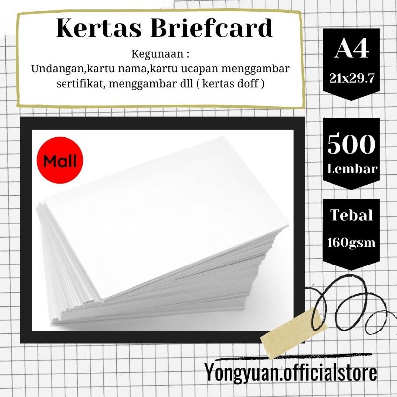 

500 Lembar Kertas Briefcard 160Gsm Putih Hight Quality