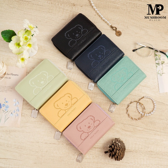 Dompet Cewek Resleting Lipat Magnet MILK TEDDY Minimalis Elegan 100% ORIGINAL