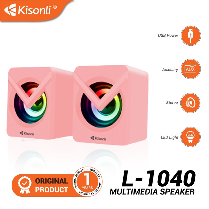 Kisonli - Speaker 2.0 Komputer/Laptop Multimedia Lampu Led L-1040 Pink Audio Ready