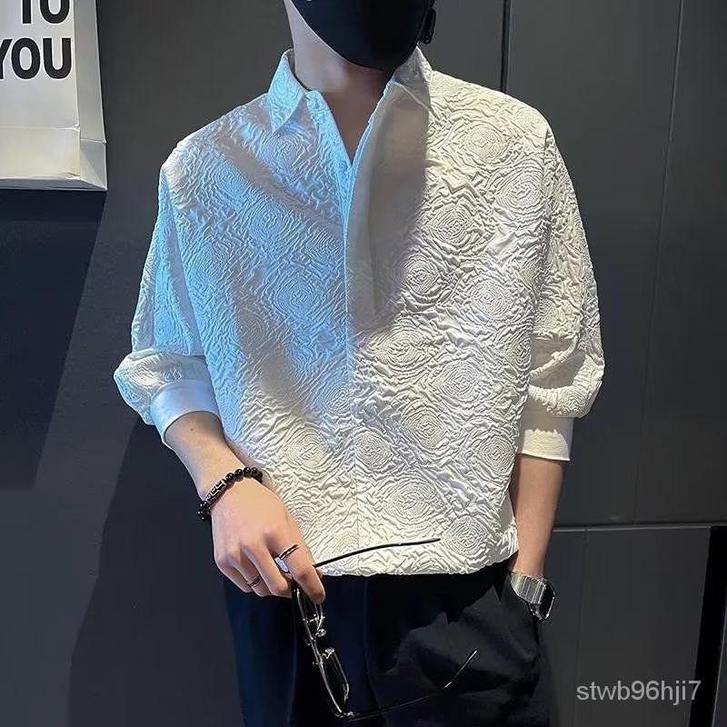 Kemeja Lengan Pendek Pria, Kemeja Longgar Semua Cocok Lengan Setengah Trendi Slim-Fit Lengan Setenga