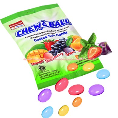 

Kino Candy Chew2 Ball Fruits Coated Soft Candy 1 Pack isi 100gr Permen Lunak Rasa Buah Anggur Stroberi Jeruk Mangga