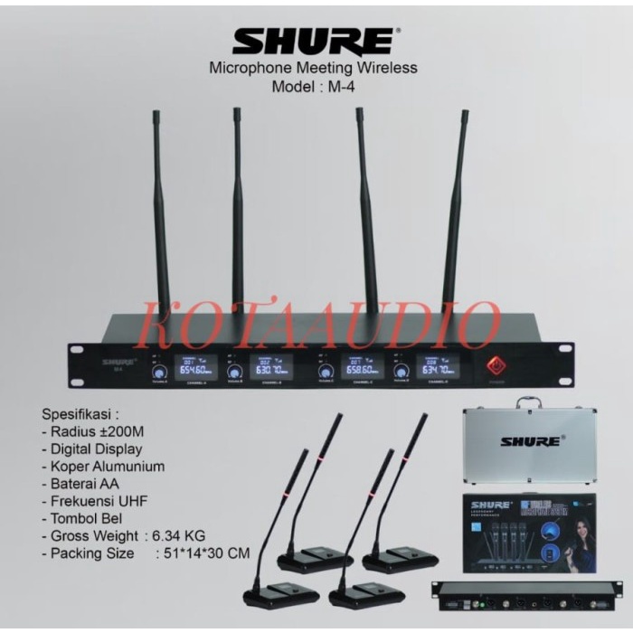MIC WIRELESS PODIUM SHURE M4 / MIC MEJA SHURE M 4 4MIC MEJA GRADE A++