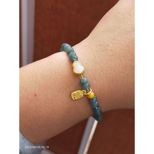 Gelang Giok Burma Blue Water rondelle sertifikat
