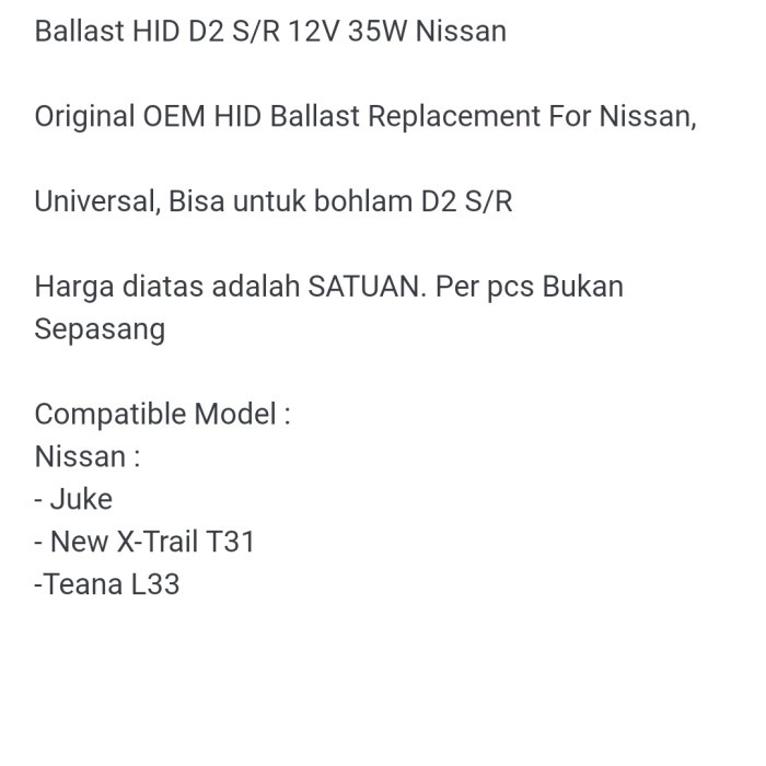 Ballast HID Nissan Xtrail T31 Juke star