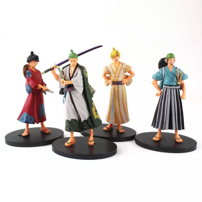 Action Figure One Piece Luffy Zoro Sanji Usopp Wano Kimono Set 4 Pcs