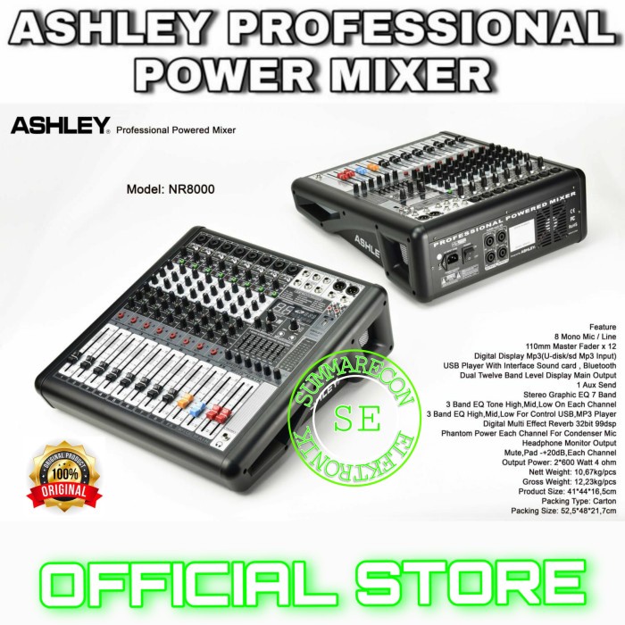 power mixer ashley 8 channel original ashley nr 8000