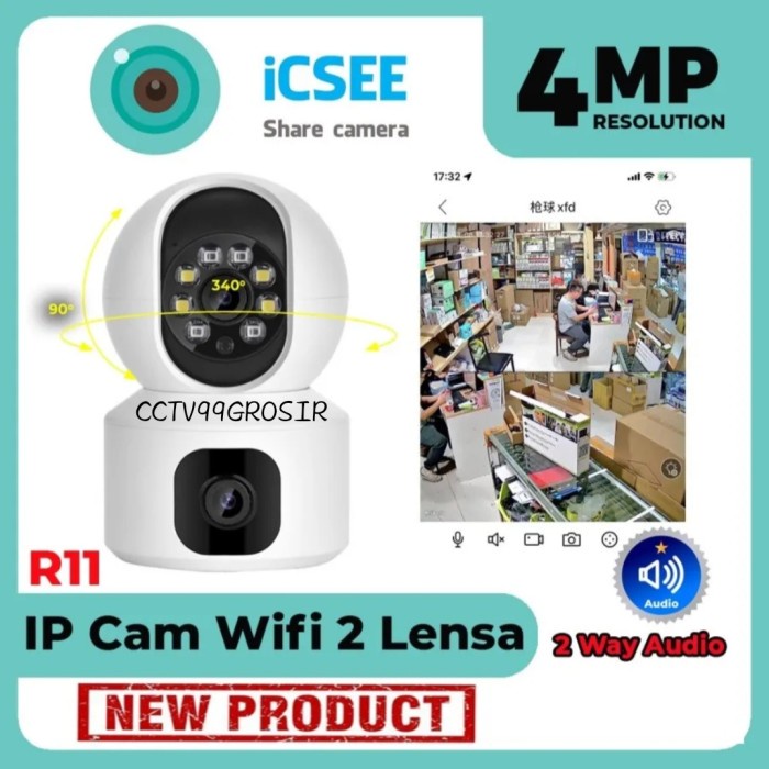 New Ip Camera Icsee 4MP Cctv Auto Tracking Dual Lens Cctv Wireless