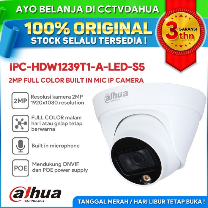Ipc-Hdw1239T1P-A-Led-S5 2Mp Indoor Full Color Audio Onvif Poe