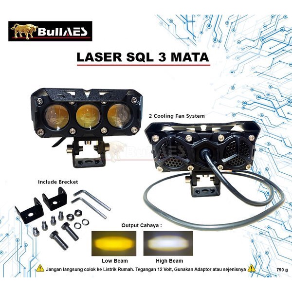Lampu tembak Laser Foglamp SQL 3 MATA Superbright Hi Loo 60 Watt