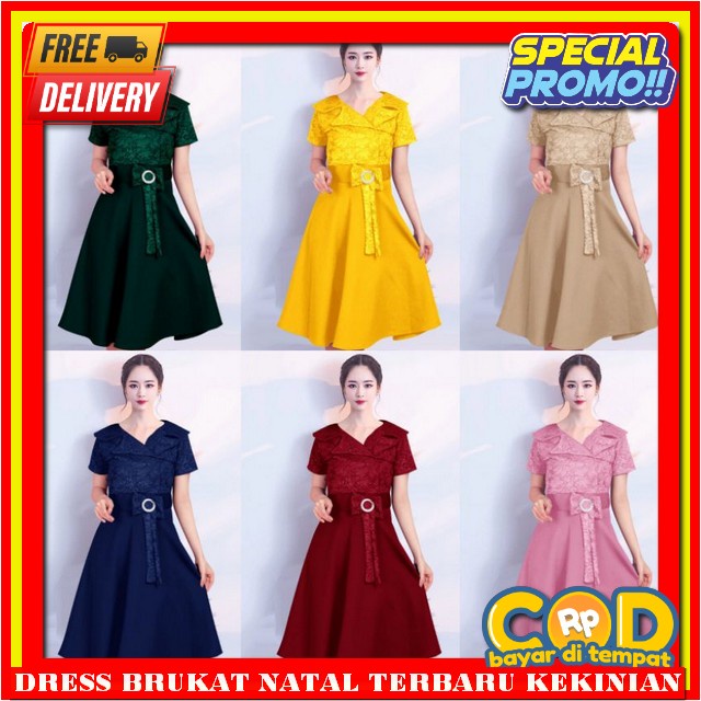 Dres Natal Terbaru 2023 Kekinian Gaun Korean Style Mini Dreas Cewek Midi Dress Korea Motif Drees Mer