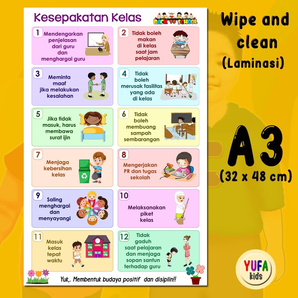 Terlaris 142 Poster kesepakatan kelas - Poster Edukasi Anak - Poster belajar anak - Poster wipe and 