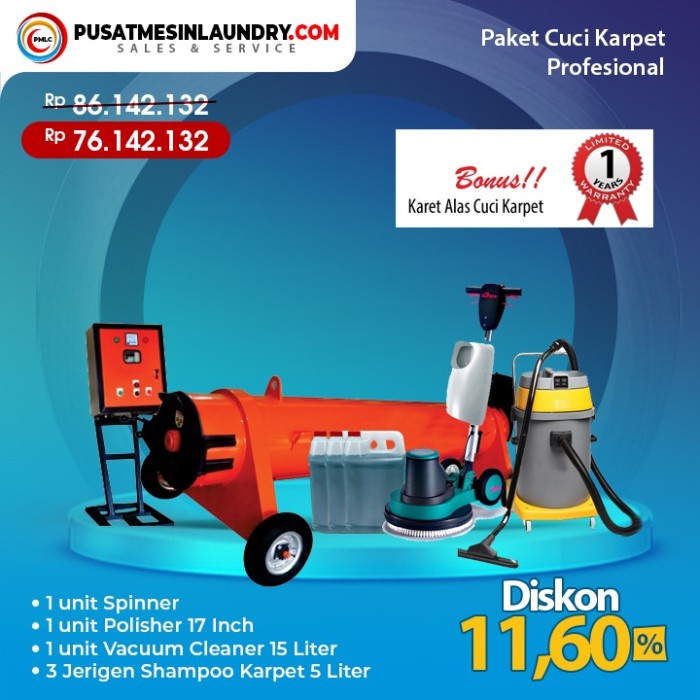 Paket Cuci Karpet Profesional dengan Spinner 1250 RPM