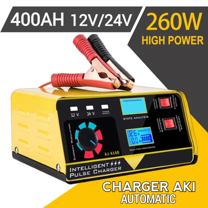 Cas Aki Battery Charger Aki Mobil Motor 260W 12V/24V 200AH Anjing
