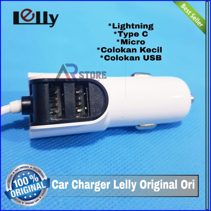 Car Charger Lelly 4 In Charger Mobil/Siver/Car Charger 3.1A Dengan 4Cable&2 Usb